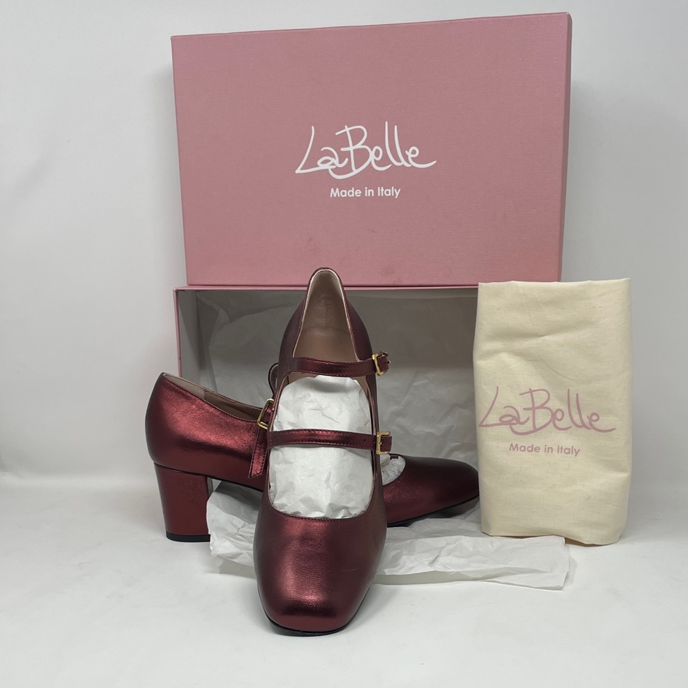 La Belle metallic burgundy double strap heels “Cher lux bordo” US size 9/40